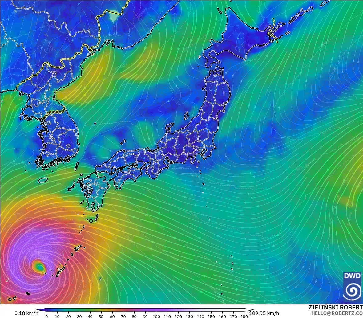 ICON modelo - Japan, Wind at 10m