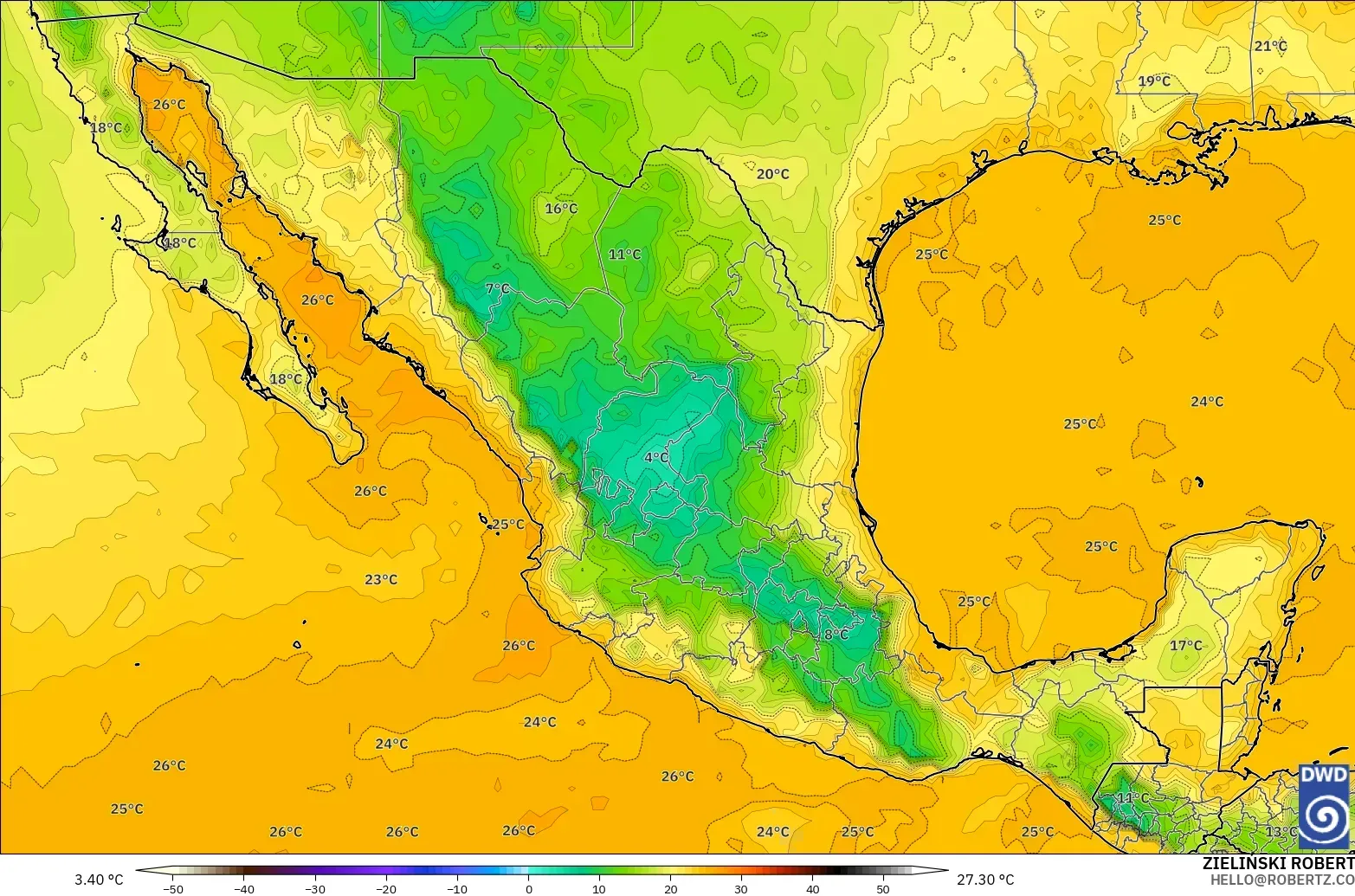ICON modelo - Mexico, Dewpoint at 2m