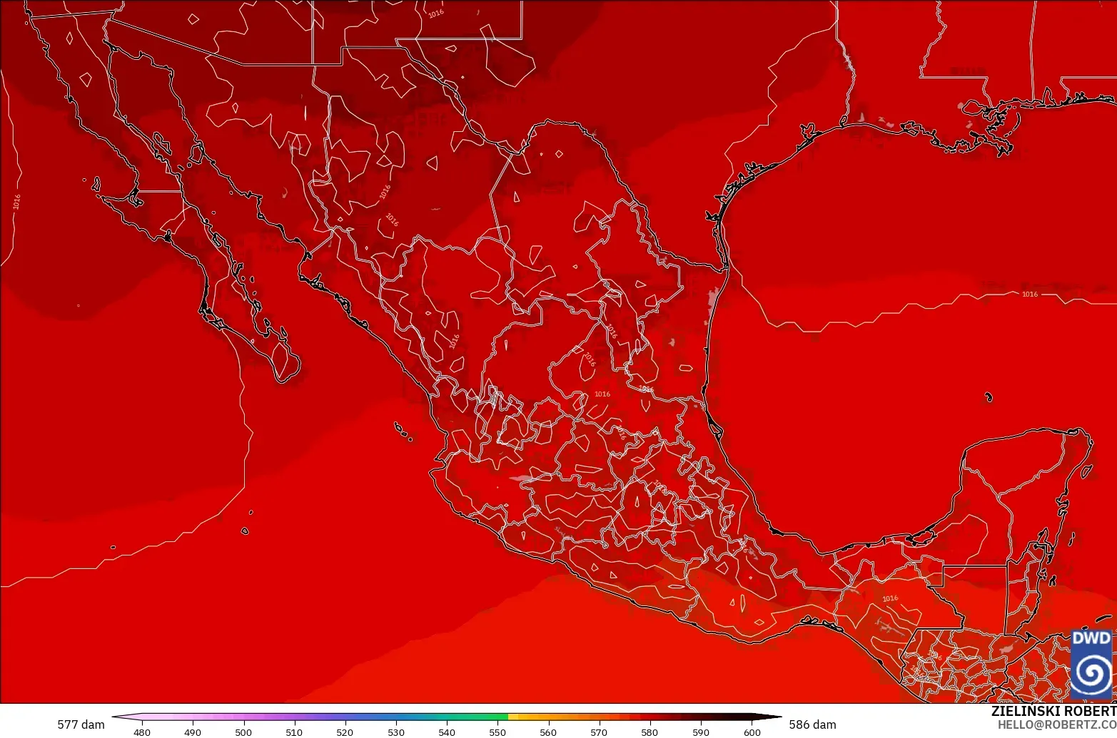 ICON modelo - Mexico, Geopotential height at 500hPa