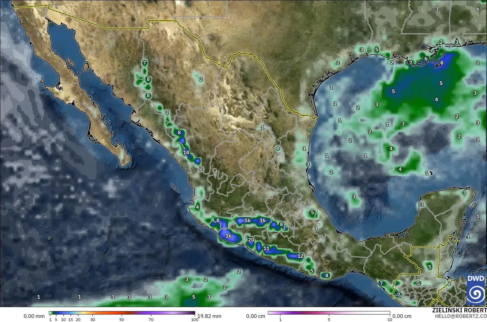 ICON modelo - Mexico, Precipitation, Clouds, and Pressure