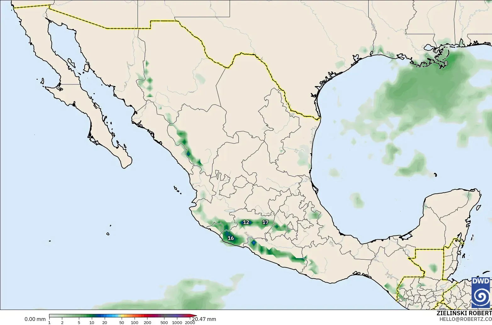ICON modelo - Mexico, Precipitation Accumulation