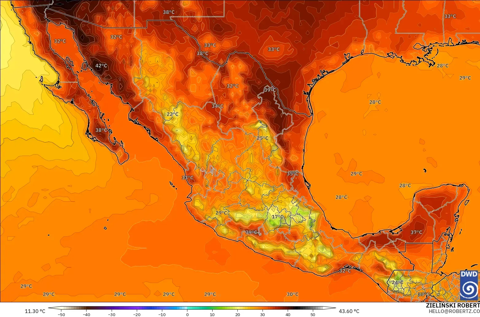 ICON modelo - Mexico, Temperature at 2m
