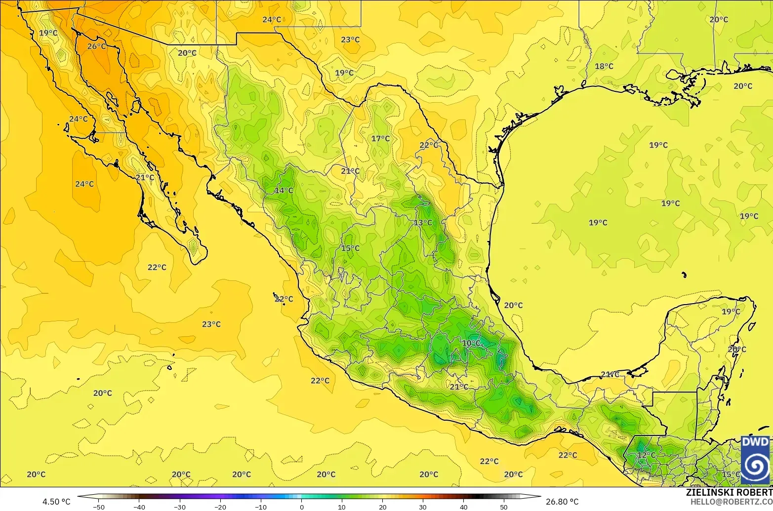 ICON modelo - Mexico, Temperature at 850hPa