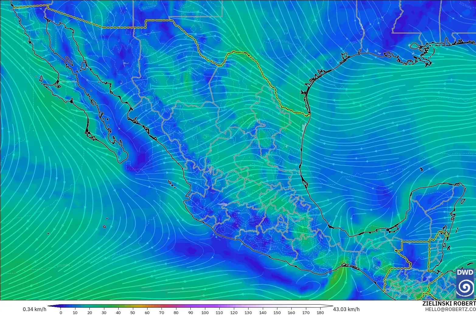 ICON modelo - Mexico, Wind at 10m