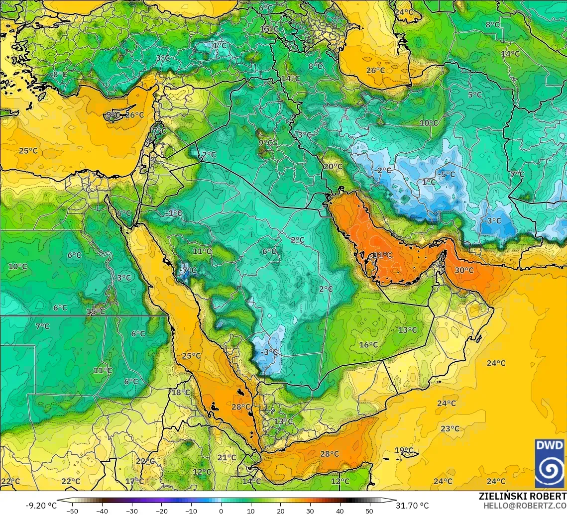 ICON modelo - Middle East, Dewpoint at 2m
