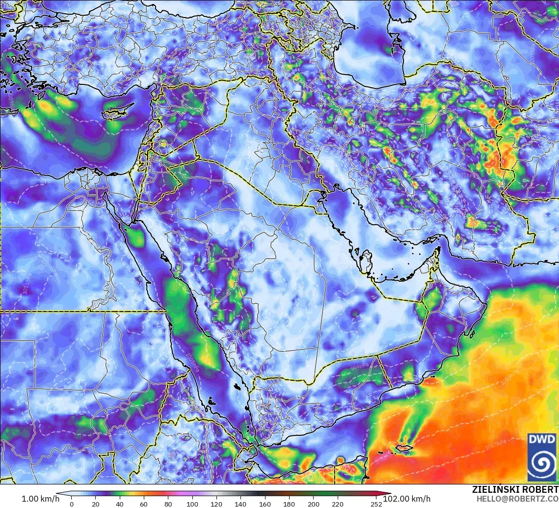 ICON modelo - Middle East, Wind Gusts