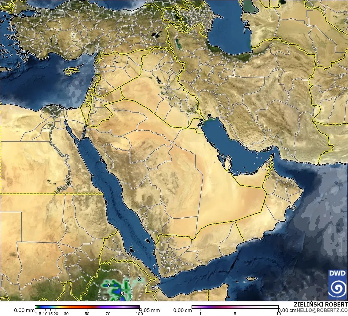 ICON modelo - Middle East, Precipitation, Clouds, and Pressure