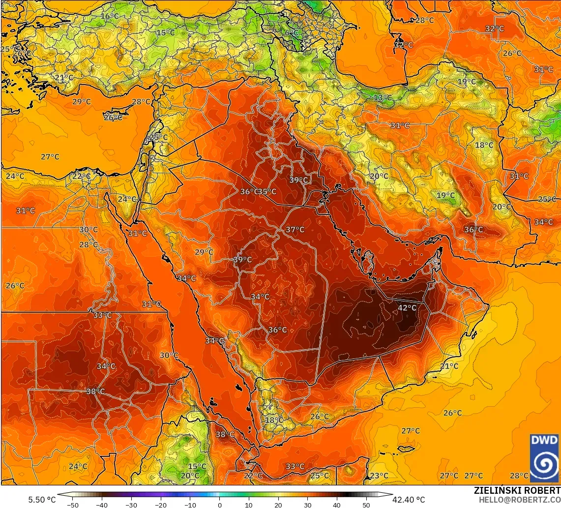 ICON modelo - Middle East, Temperature at 2m