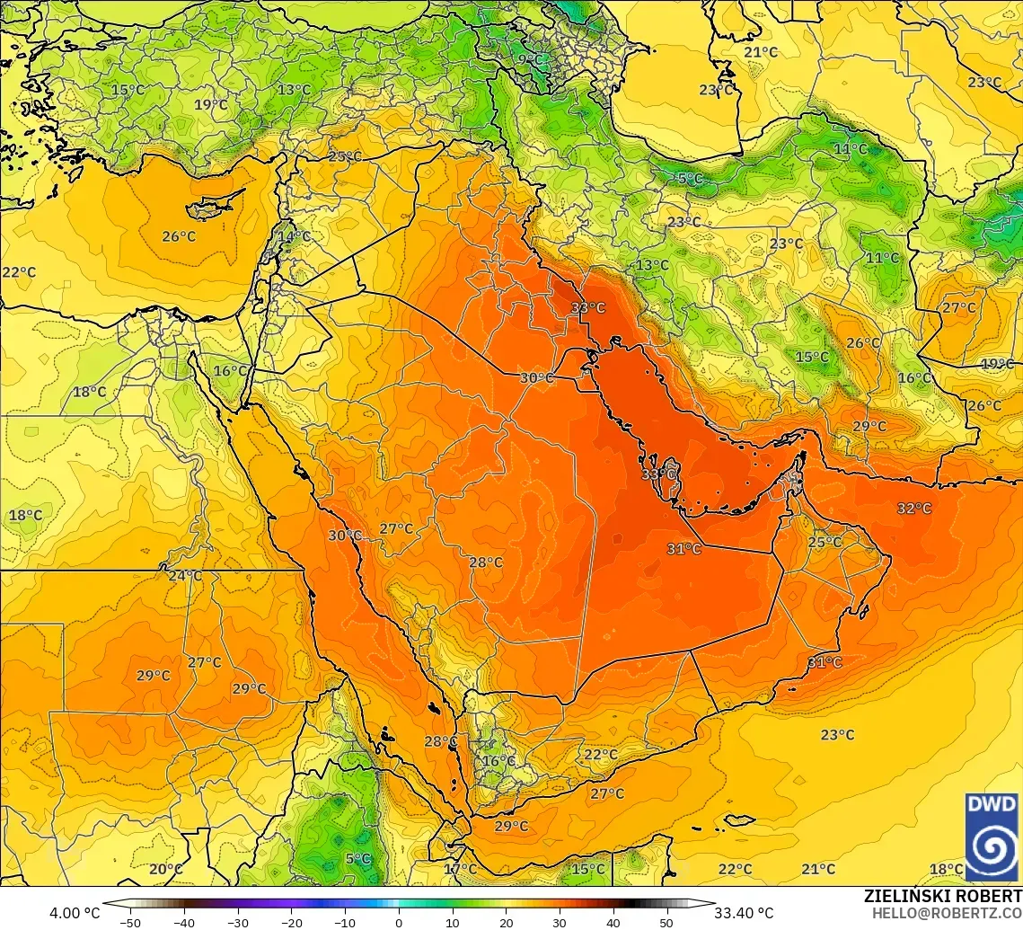 ICON modelo - Middle East, Temperature at 850hPa