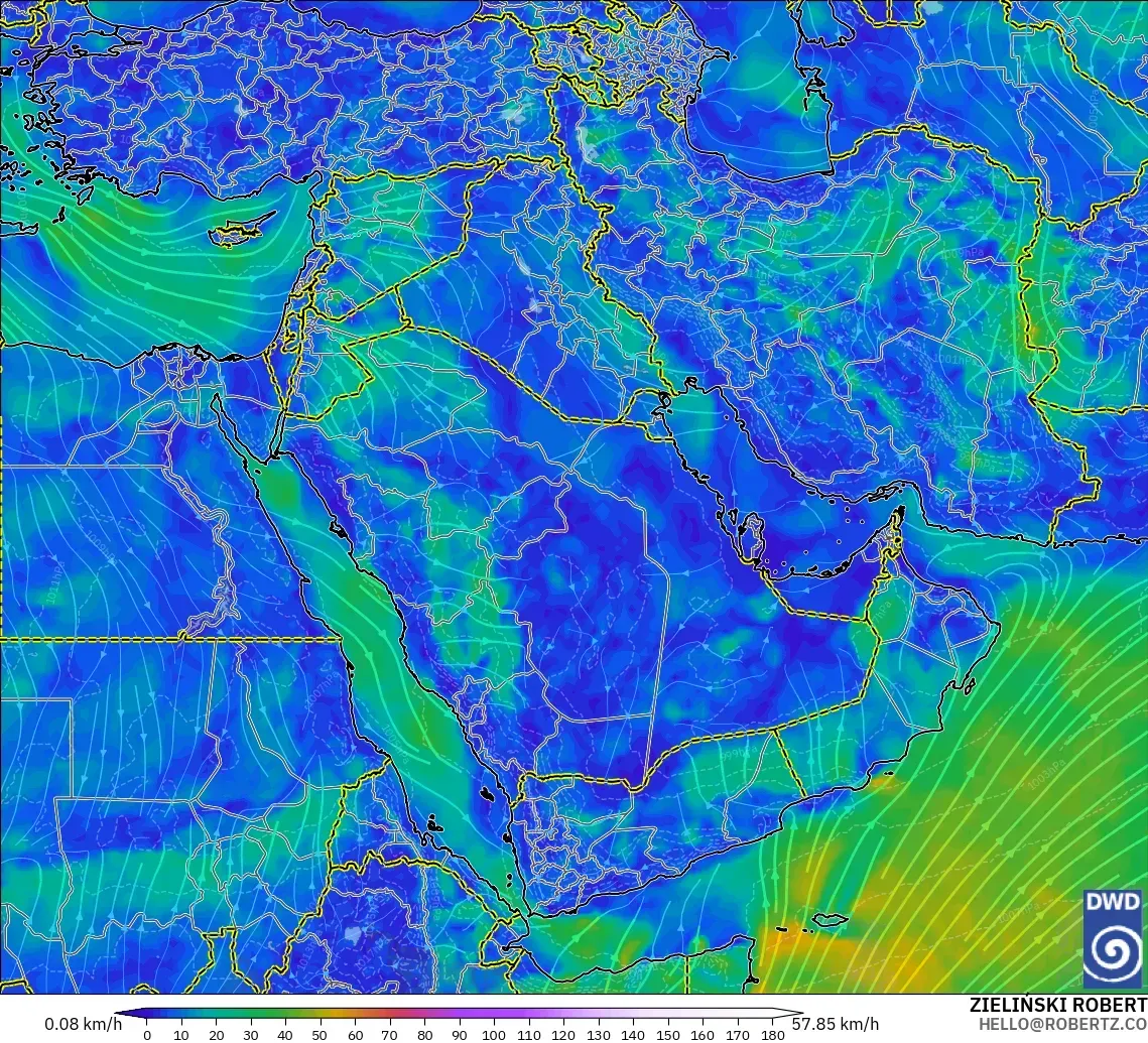 ICON modelo - Middle East, Wind at 10m