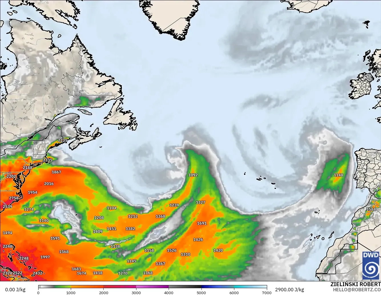 ICON modelo - North Atlantic, CAPE