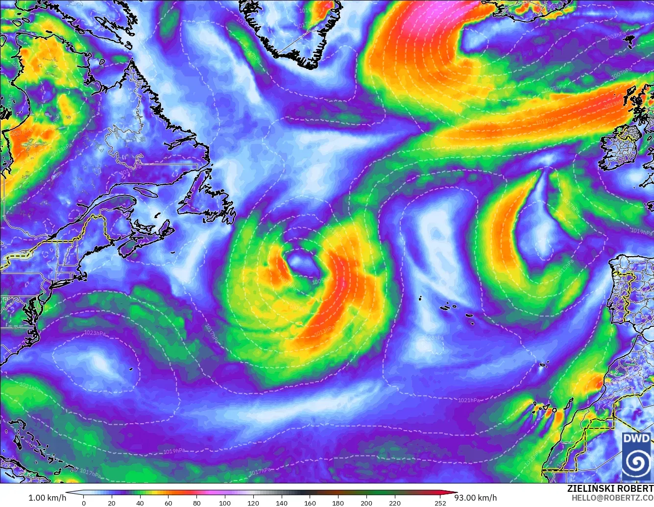 ICON modelo - North Atlantic, Wind Gusts