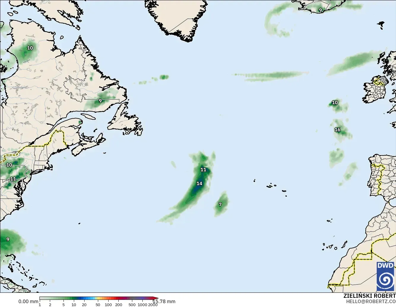ICON modelo - North Atlantic, Precipitation Accumulation