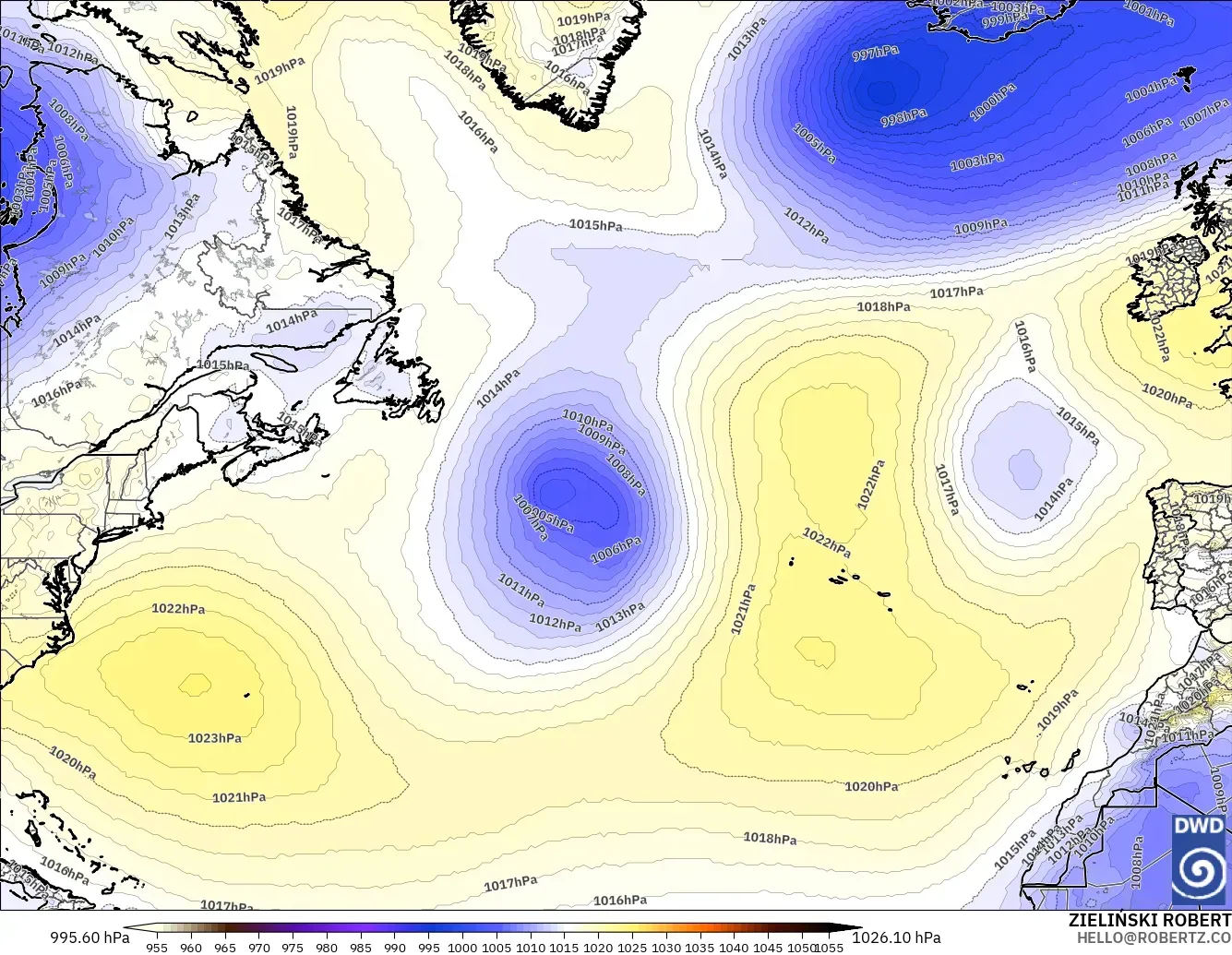 ICON modelo - North Atlantic, Pressure
