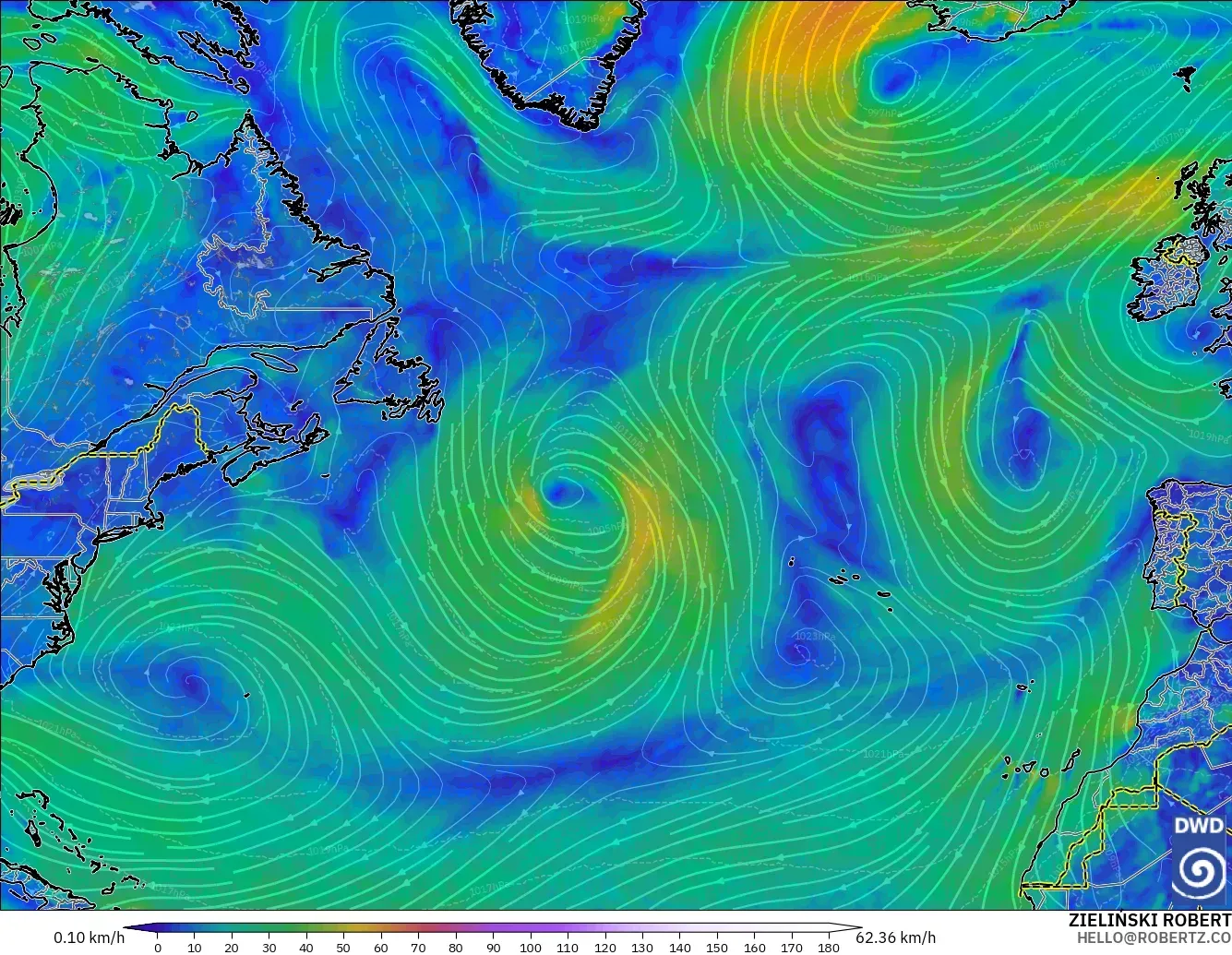 ICON modelo - North Atlantic, Wind at 10m