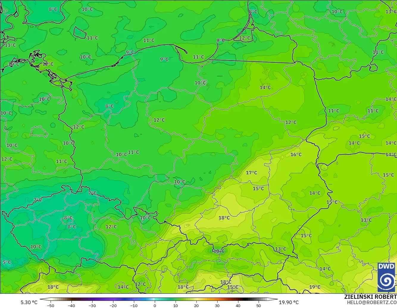 ICON modelo - Poland, Dewpoint at 2m