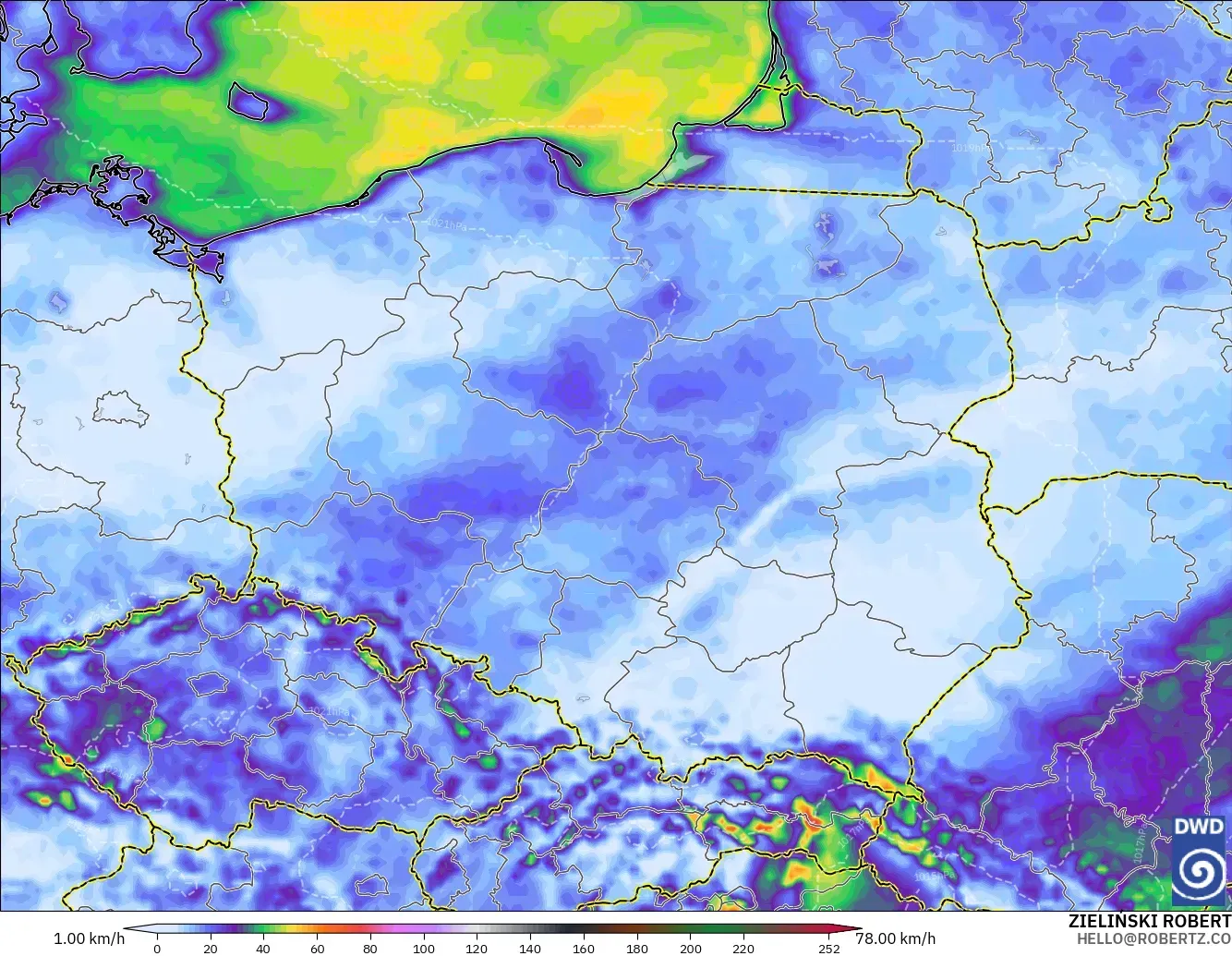 ICON modelo - Poland, Wind Gusts Peak