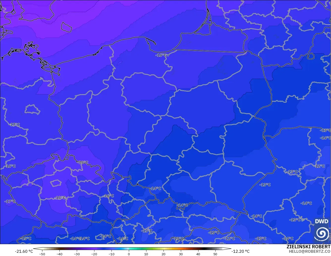 ICON modelo - Poland, Temperature at 500hPa