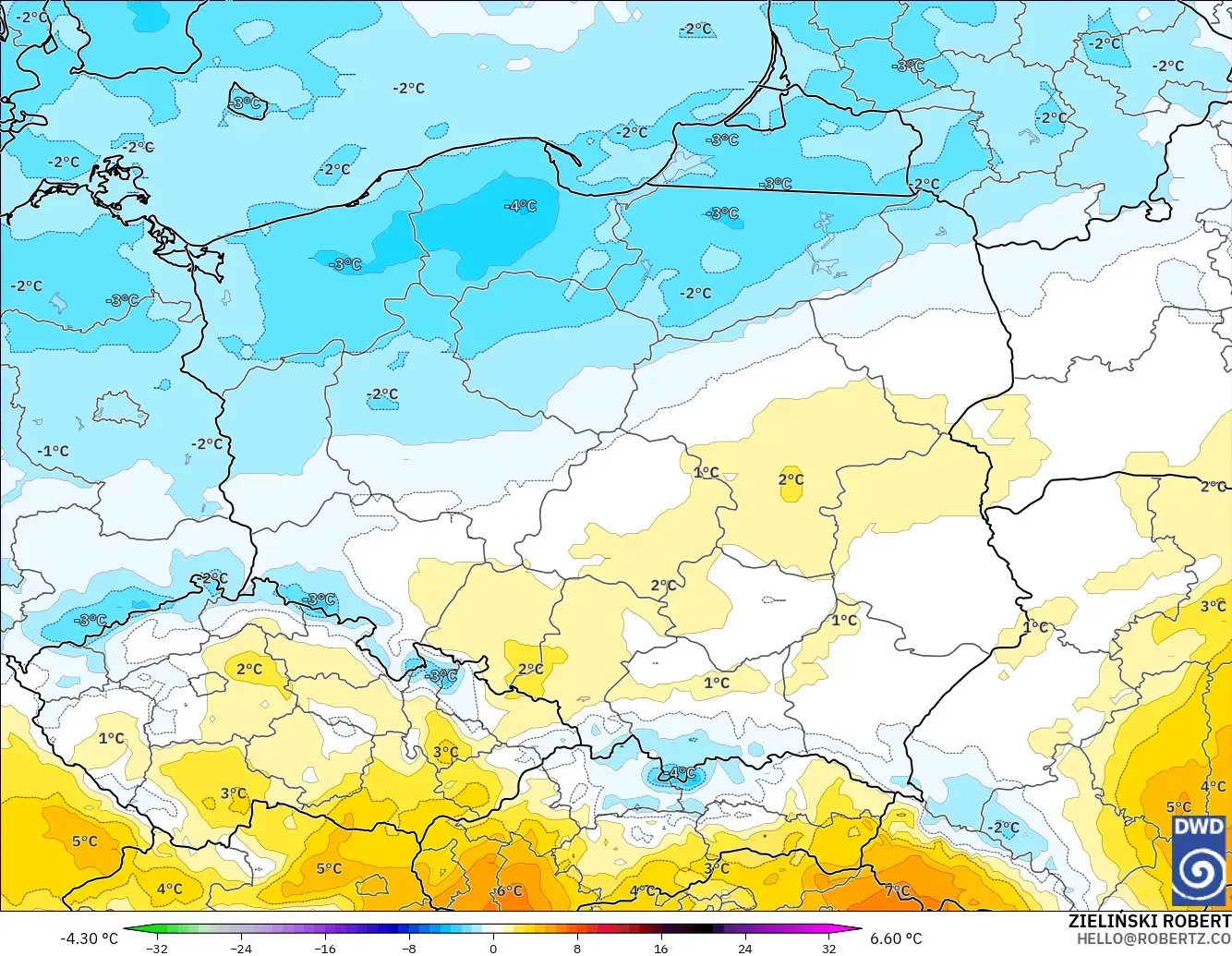 ICON modelo - Poland, Temperature at 850hPa Anomaly