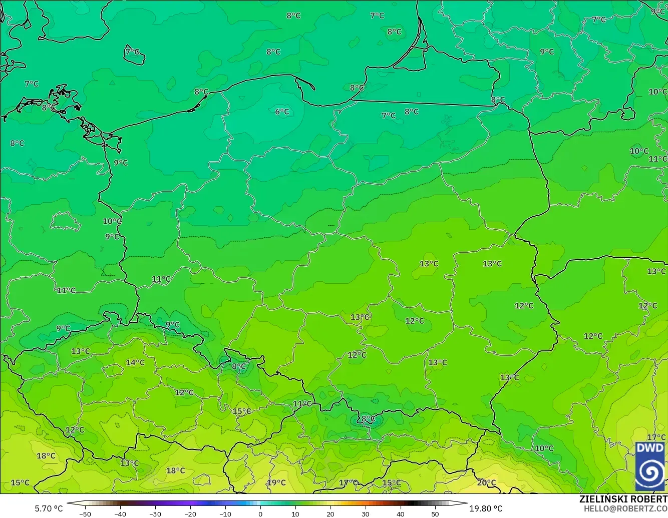 ICON modelo - Poland, Temperature at 850hPa