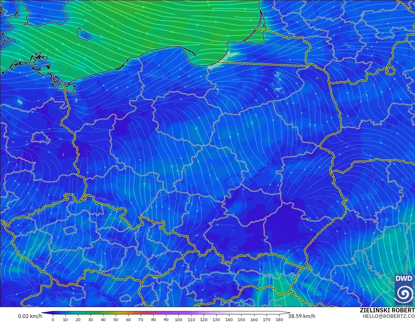 ICON modelo - Poland, Wind at 10m