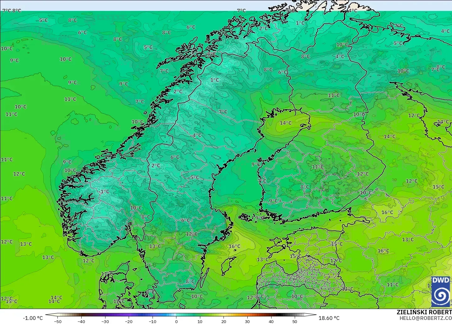 ICON modelo - Scandinavia, Dewpoint at 2m