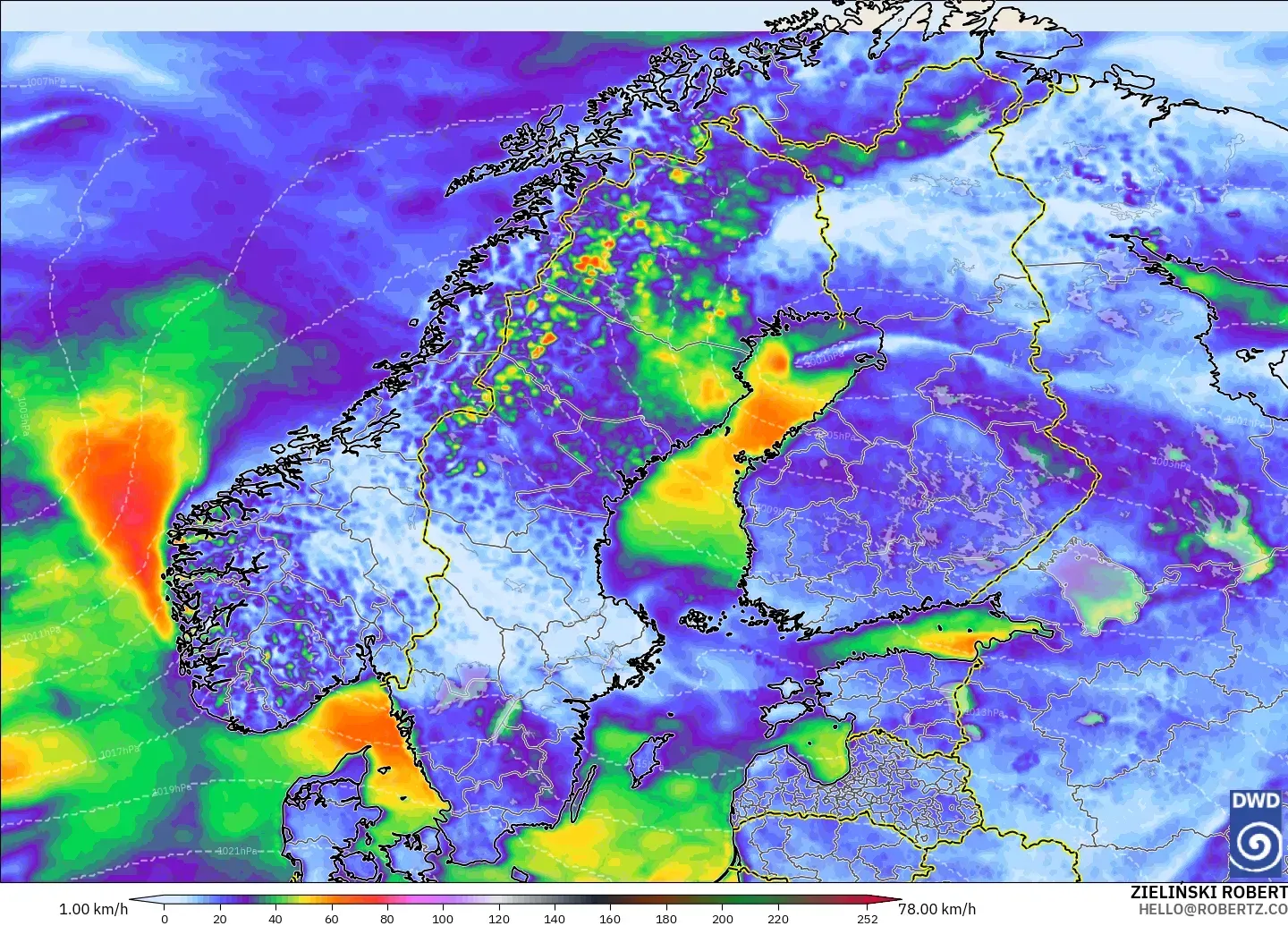 ICON modelo - Scandinavia, Wind Gusts Peak