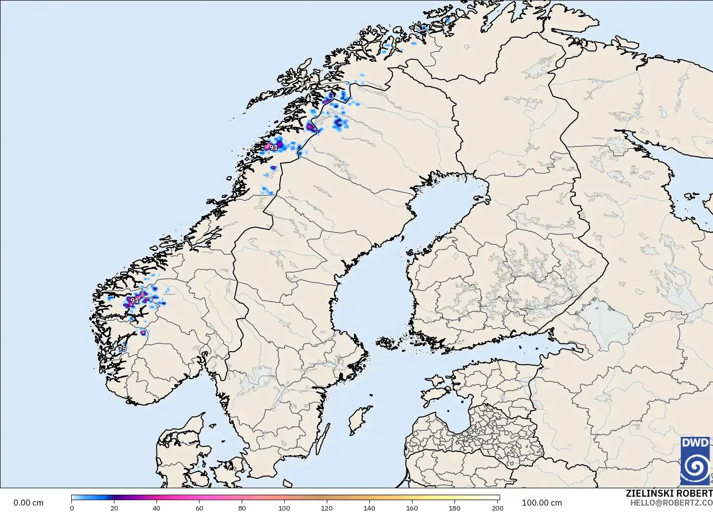ICON modelo - Scandinavia, Snow Depth