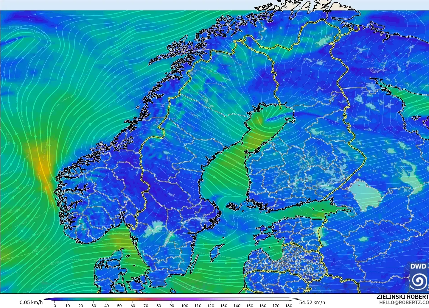 ICON modelo - Scandinavia, Wind at 10m