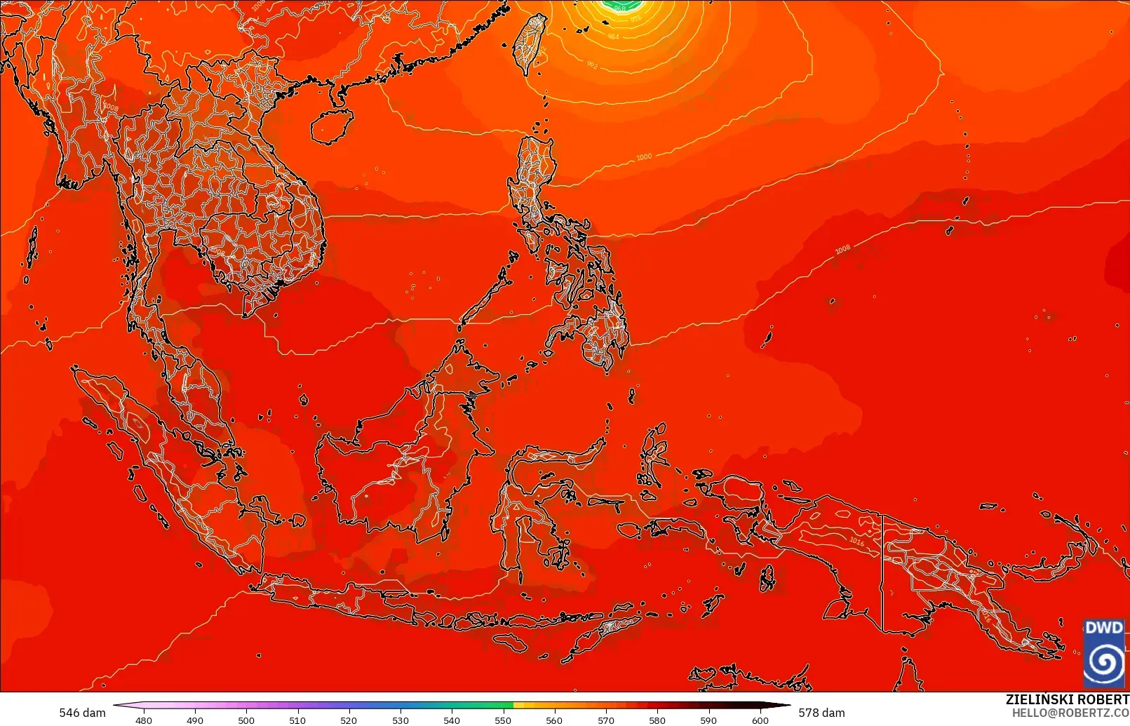 ICON modelo - South East Asia, Geopotential height at 500hPa