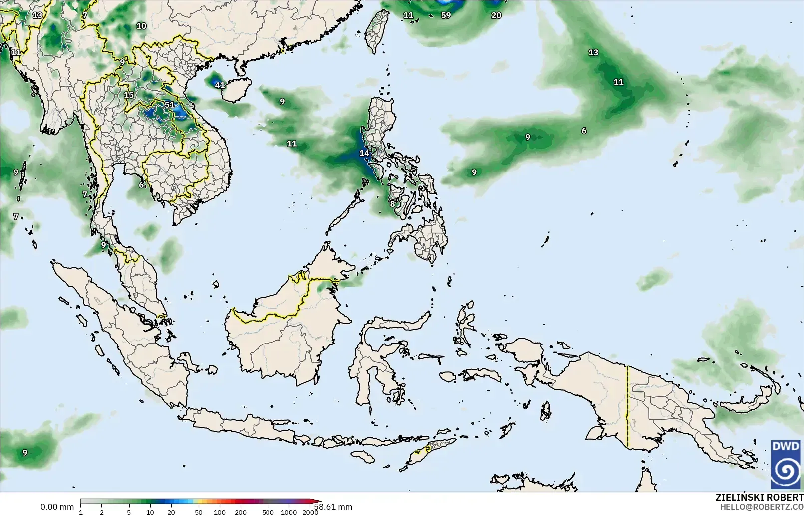 ICON modelo - South East Asia, Precipitation Accumulation