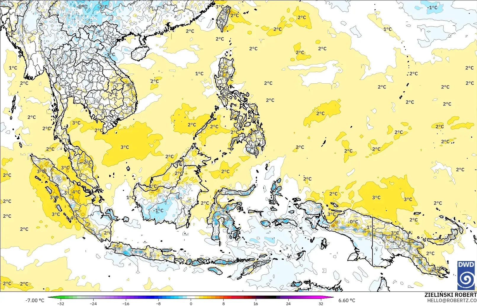 ICON modelo - South East Asia, Temperature at 2m Anomaly