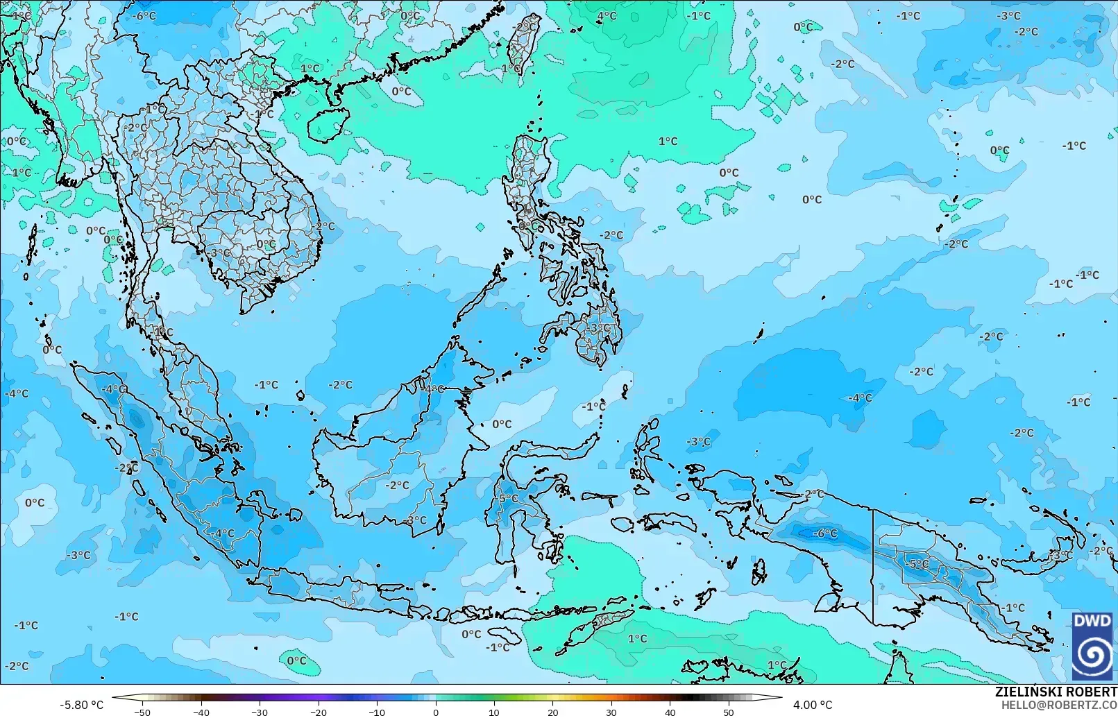 ICON modelo - South East Asia, Temperature at 500hPa