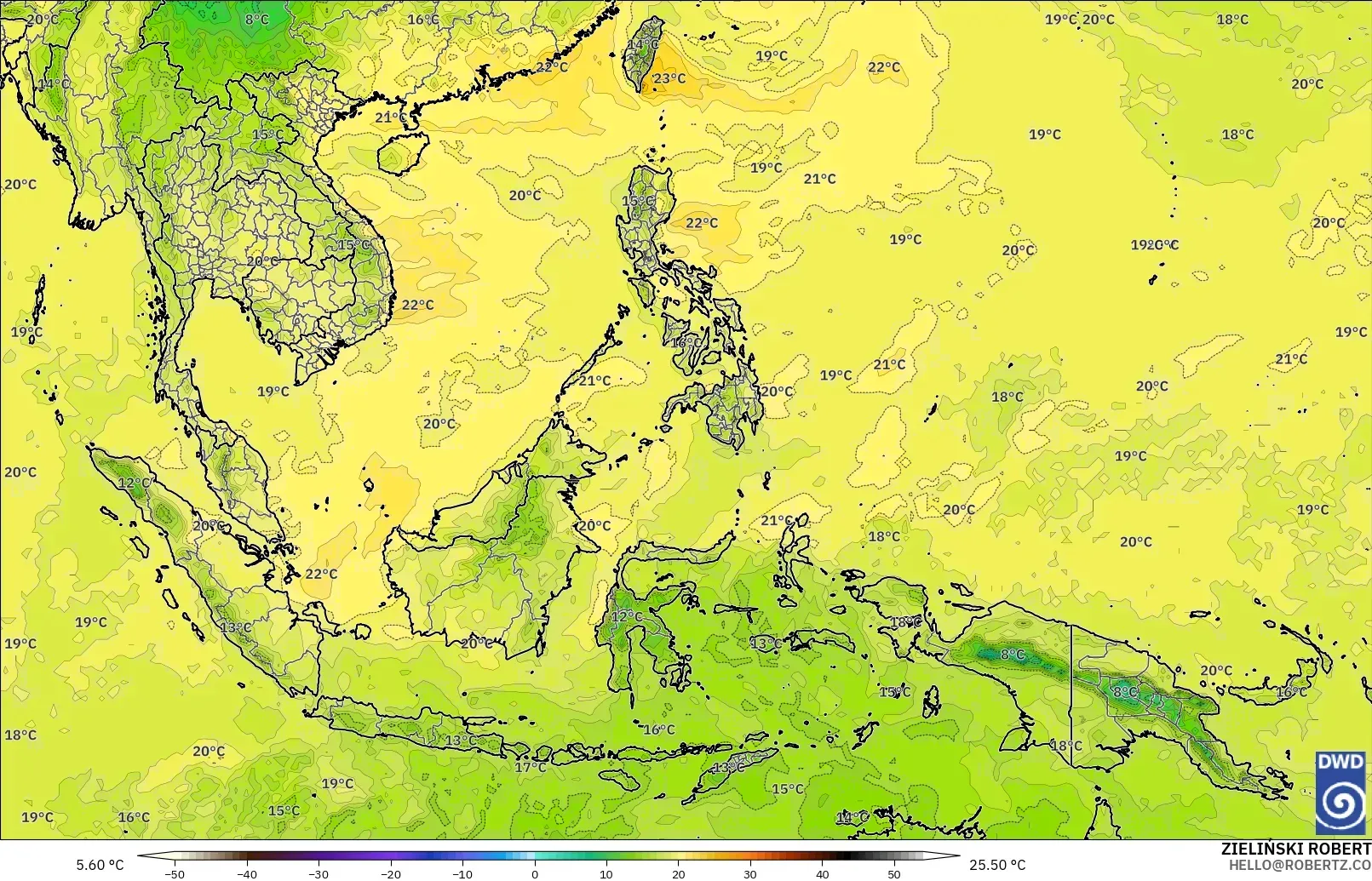 ICON modelo - South East Asia, Temperature at 850hPa