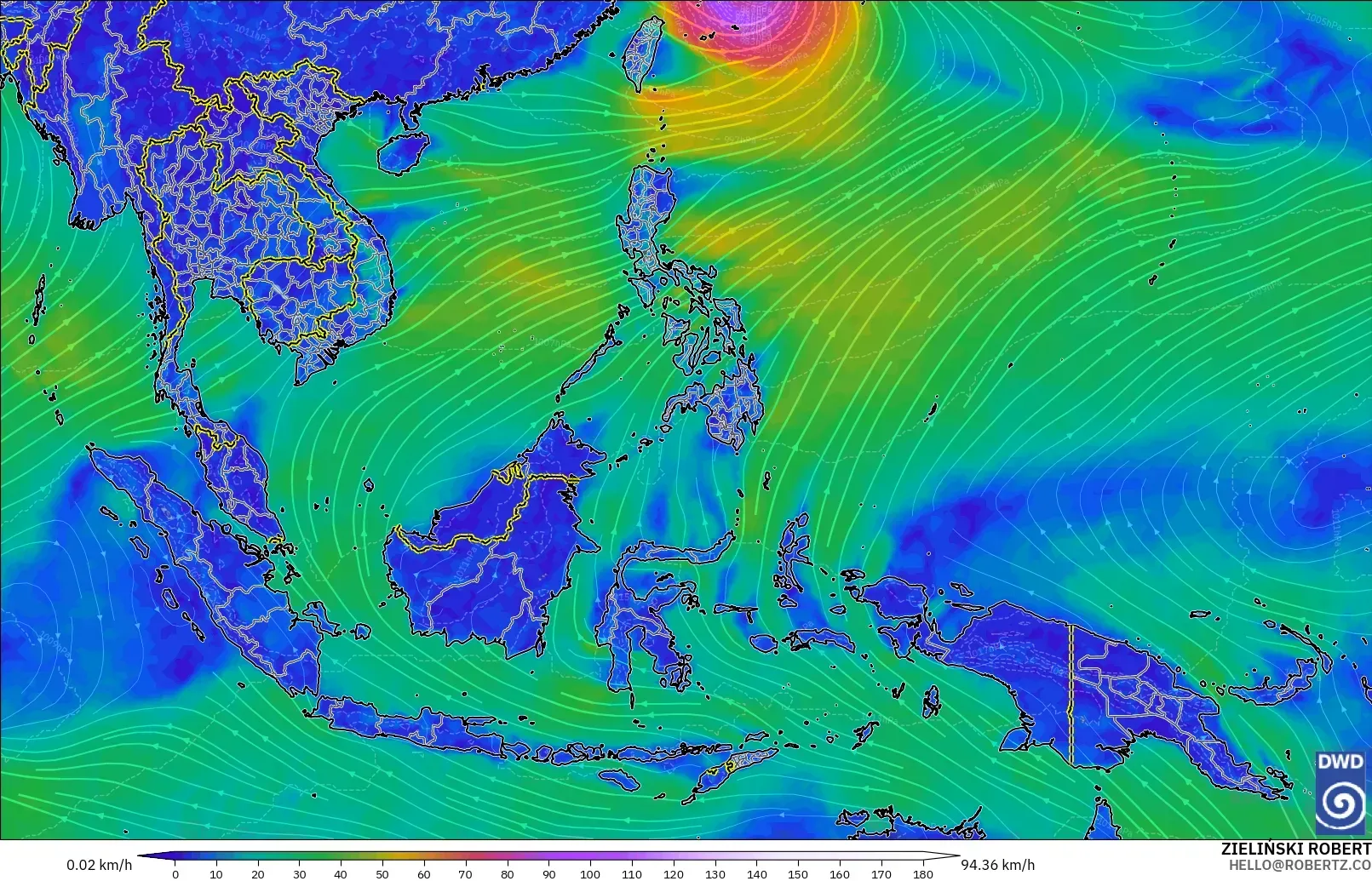 ICON modelo - South East Asia, Wind at 10m