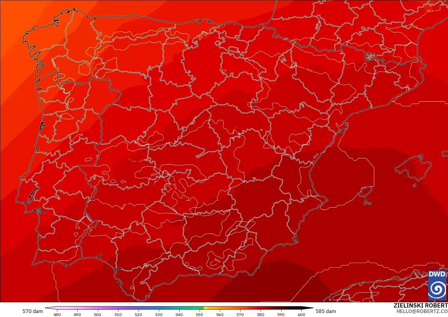 ICON modelo - Spain, Geopotential height at 500hPa