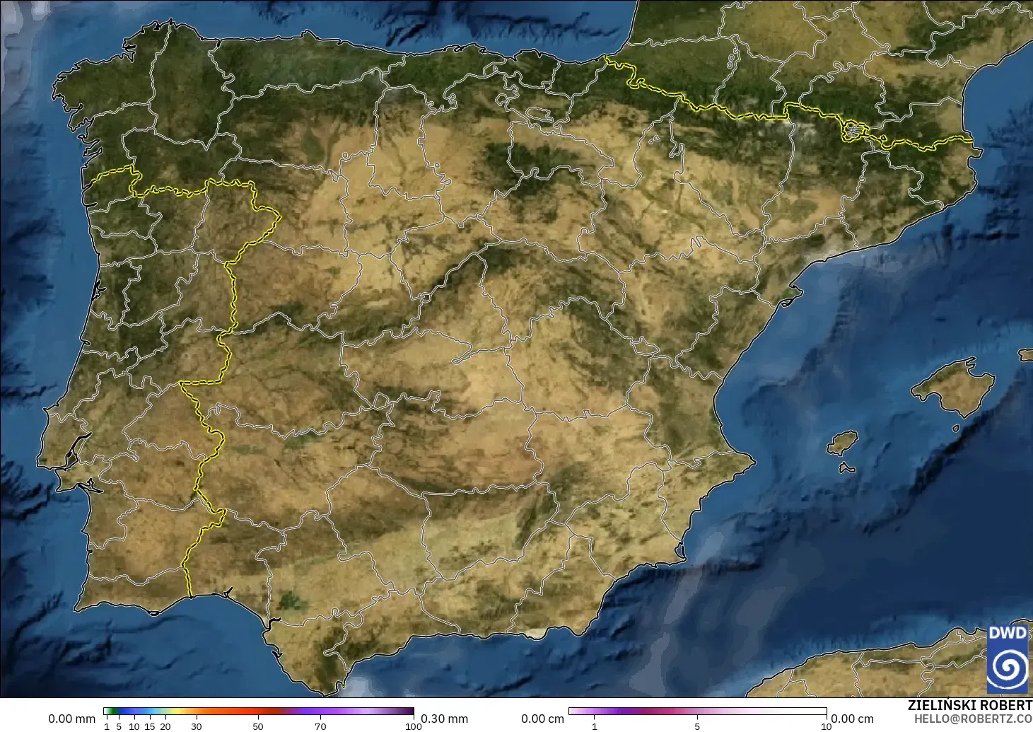 ICON modelo - Spain, Precipitation, Clouds, and Pressure