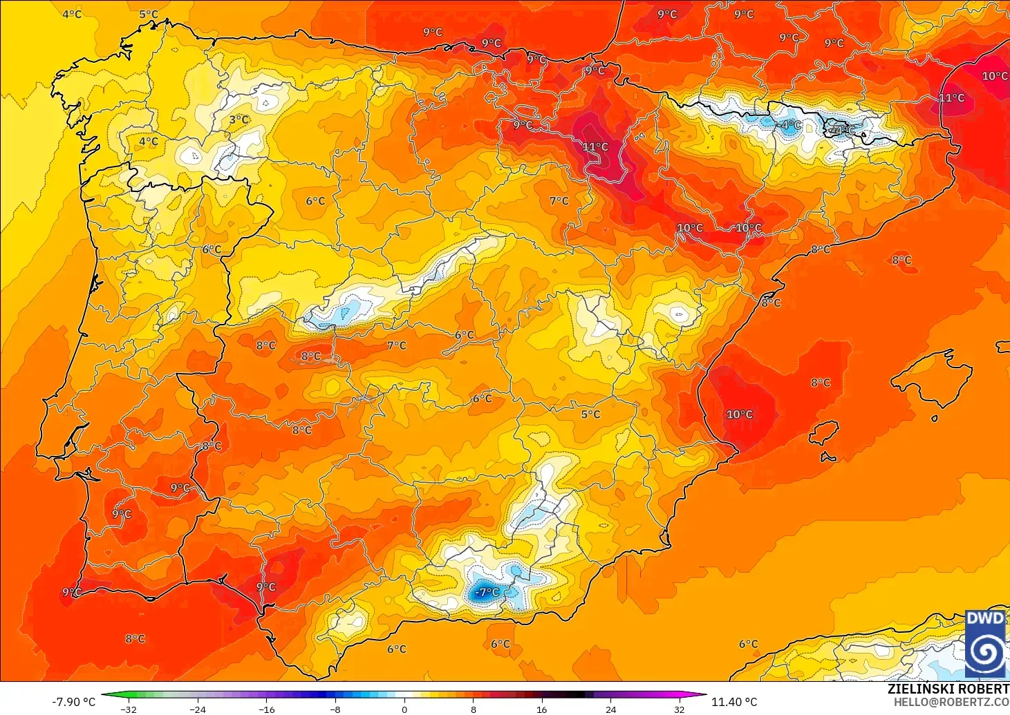 ICON modelo - Spain, Temperature at 850hPa Anomaly