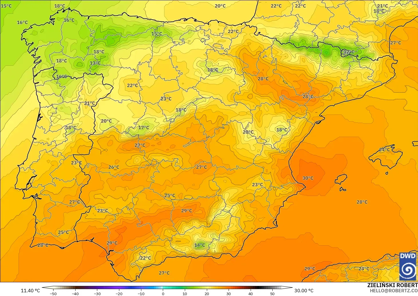 ICON modelo - Spain, Temperature at 850hPa