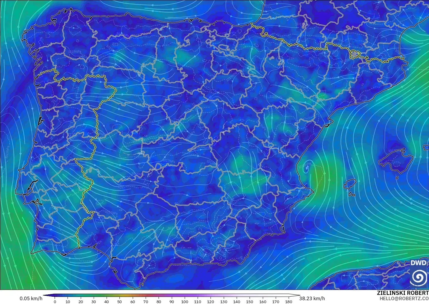 ICON modelo - Spain, Wind at 10m