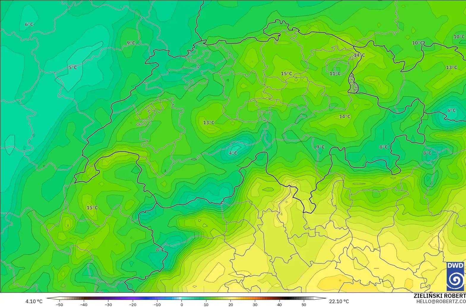 ICON modelo - Switzerland, Dewpoint at 2m