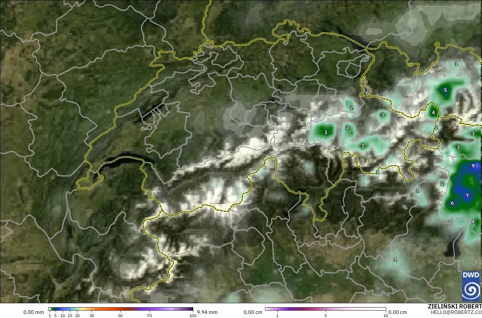 ICON modelo - Switzerland, Precipitation, Clouds, and Pressure