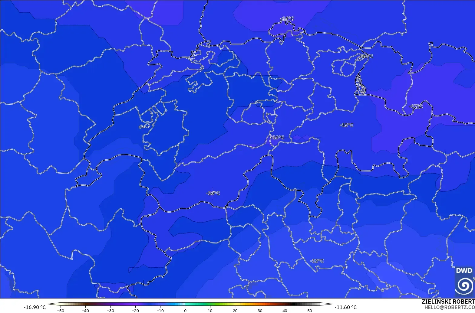 ICON modelo - Switzerland, Temperature at 500hPa