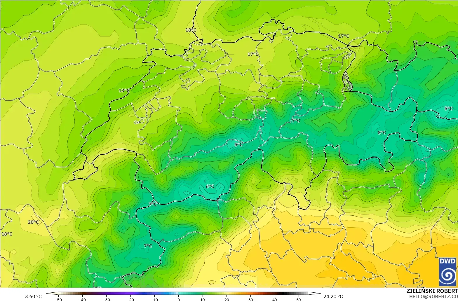 ICON modelo - Switzerland, Temperature at 850hPa