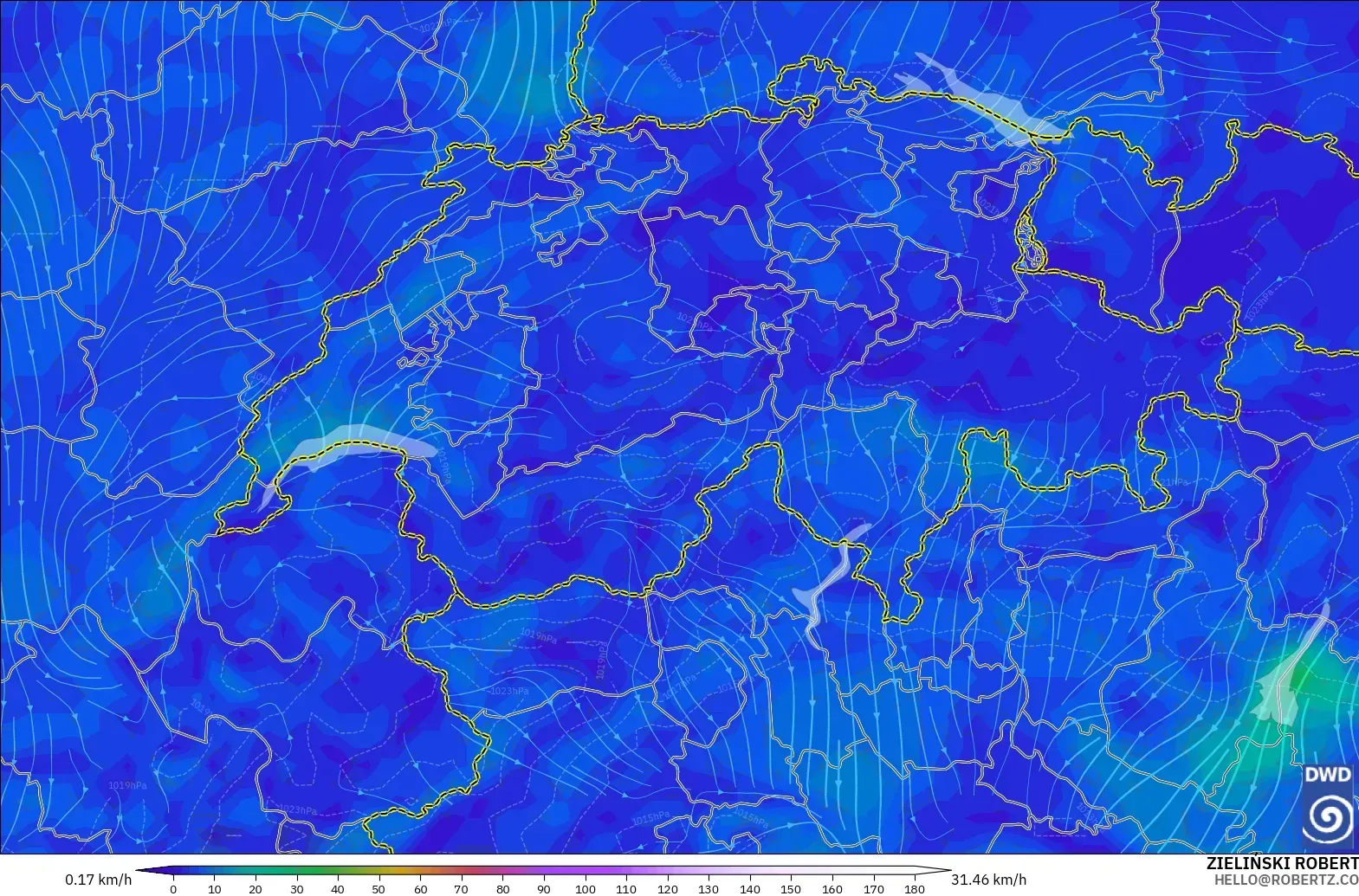 ICON modelo - Switzerland, Wind at 10m