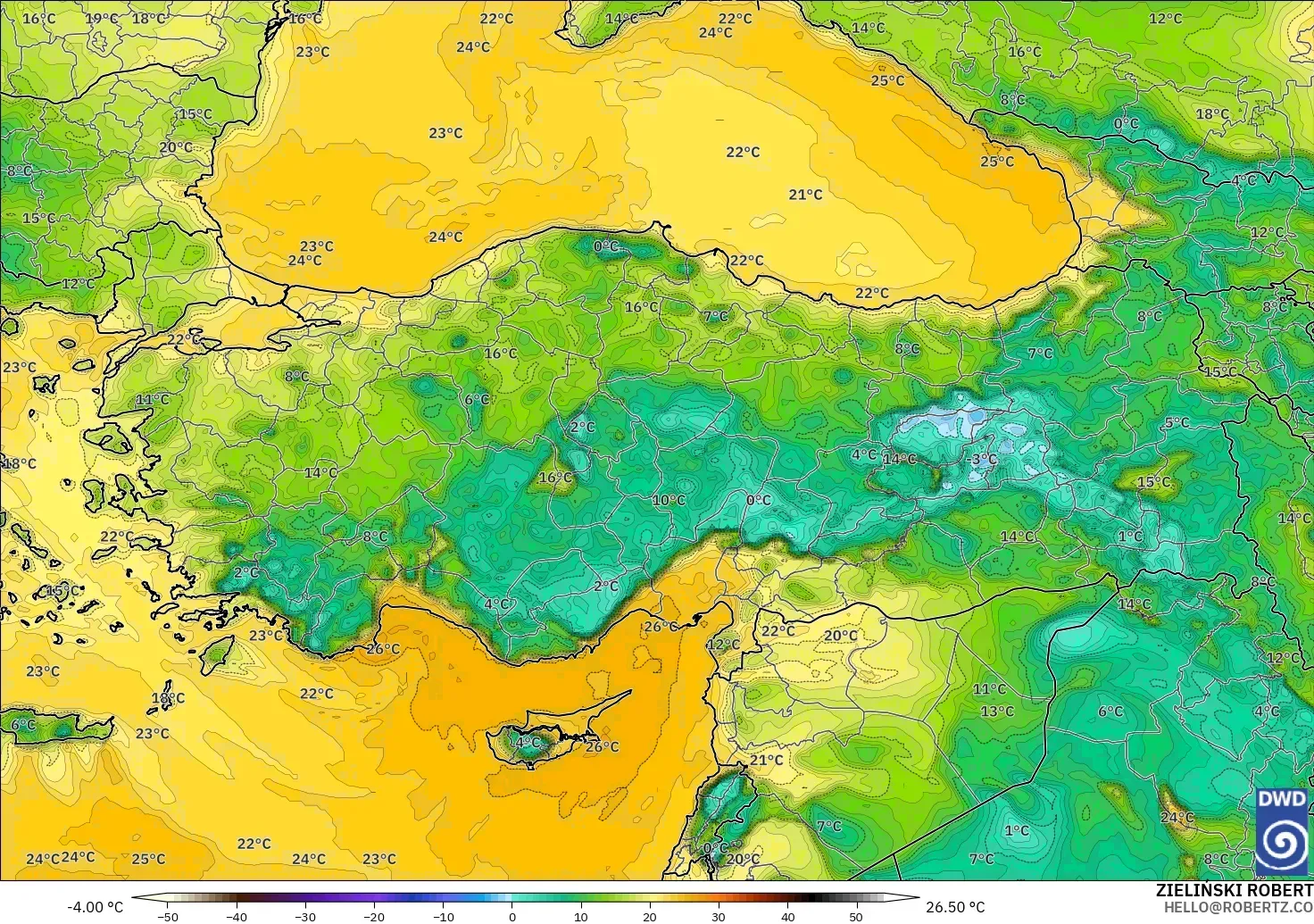 ICON modelo - Turkey, Dewpoint at 2m