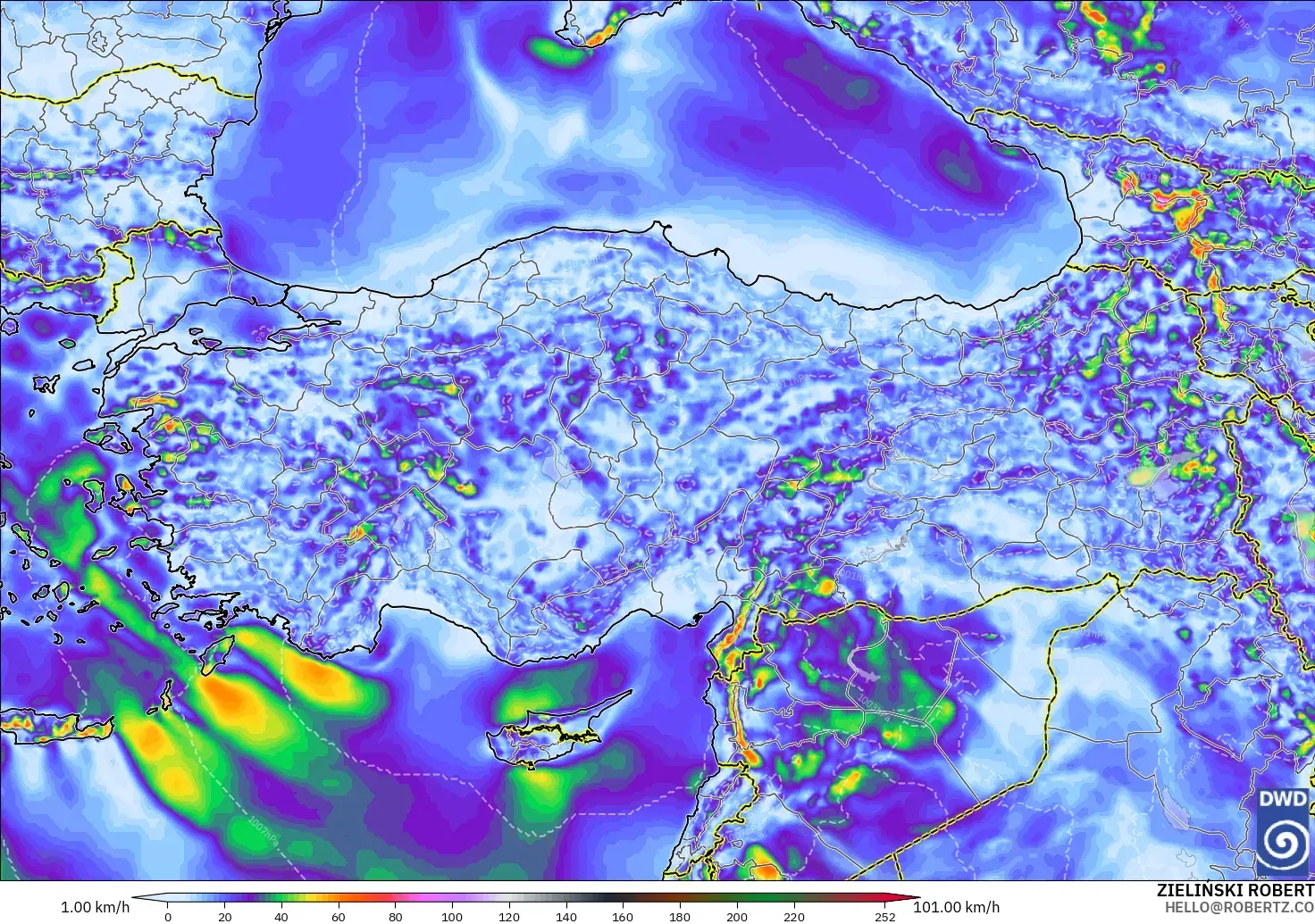 ICON modelo - Turkey, Wind Gusts Peak