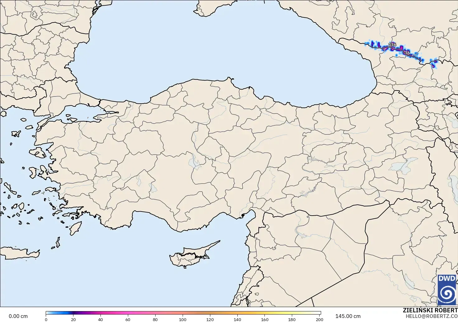 ICON modelo - Turkey, Snow Depth