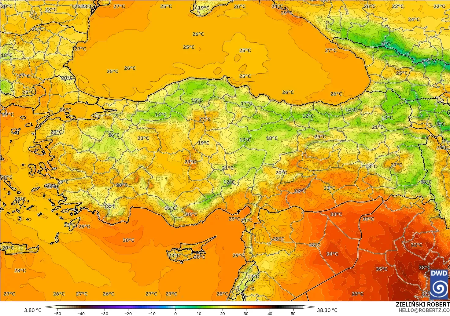 ICON modelo - Turkey, Temperature at 2m