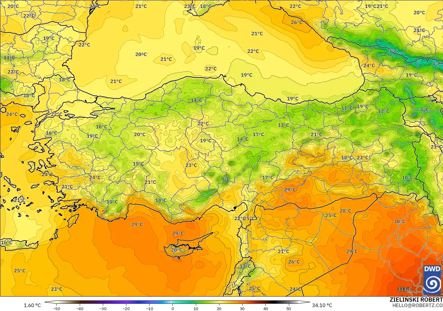 ICON modelo - Turkey, Temperature at 850hPa